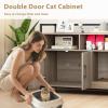 imageGiantex Cat Litter Box Enclosure  Cat Washroom Hidden Furniture with Front Entry Scratcher 2Door Storage Cabinet 2 Compartments Air Vents Metal Frame Wooden Pet Crate House Rustic BrownOak Gray