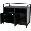 imageGiantex Cat Litter Box Enclosure  Cat Washroom Hidden Furniture with Front Entry Scratcher 2Door Storage Cabinet 2 Compartments Air Vents Metal Frame Wooden Pet Crate House Rustic BrownBlack