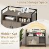 imageGiantex Cat Litter Box Enclosure  Cat Washroom Hidden Furniture with Front Entry Scratcher 2Door Storage Cabinet 2 Compartments Air Vents Metal Frame Wooden Pet Crate House Rustic BrownOak Gray