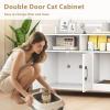 imageGiantex Cat Litter Box Enclosure  Cat Washroom Hidden Furniture with Front Entry Scratcher 2Door Storage Cabinet 2 Compartments Air Vents Metal Frame Wooden Pet Crate House Rustic BrownWhite