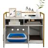 imageGiantex Cat Litter Box Enclosure  Cat Washroom Hidden Furniture with Front Entry Scratcher 2Door Storage Cabinet 2 Compartments Air Vents Metal Frame Wooden Pet Crate House Rustic BrownMarble White