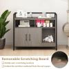 imageGiantex Cat Litter Box Enclosure  Cat Washroom Hidden Furniture with Front Entry Scratcher 2Door Storage Cabinet 2 Compartments Air Vents Metal Frame Wooden Pet Crate House Rustic BrownOak Gray