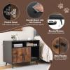 imageGiantex Cat Litter Box Enclosure  Wooden Washroom with Storage Scratcher Winding Entry Metal Legs Large Pet Crate Cat House Hidden Furniture Black ampamp Rustic BrownBlack  Rustic Brown