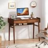 imageGiantex Computer Desk 395quot Bamboo Home Office Desk with 2 Storage Drawers and Open Shelf Makeup Table Vanity Desk Modern Writing Desk Computer Workstation for Bedroom Study NaturalWalnut
