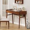 imageGiantex Computer Desk 395quot Bamboo Home Office Desk with 2 Storage Drawers and Open Shelf Makeup Table Vanity Desk Modern Writing Desk Computer Workstation for Bedroom Study NaturalWalnut