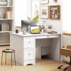 imageGiantex Computer Desk with 2 Drawers Modern PC Desk with Storage Study Writing Table w 2in1 Keyboard Tray Wooden Laptop Workstation for Home Office Bedroom Living Room White