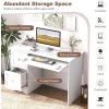 imageGiantex Computer Desk with 2 Drawers Modern PC Desk with Storage Study Writing Table w 2in1 Keyboard Tray Wooden Laptop Workstation for Home Office Bedroom Living Room White