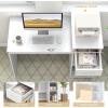 imageGiantex Computer Desk with Storage Modern PC Laptop Table with Printer Shelf Drawer CPU Stand ampamp Cable Hole Compact Study Writing Desk Workstation for Small Spaces Home Office White