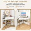 imageGiantex Corner Desk with Charging Station 90 Degree Triangle Computer Desk with 2 Drawers ampamp Storage Shelf LShaped Writing Desk Makeup Vanity Table Compact Corner Desk for Small Spaces GoldGold
