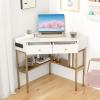imageGiantex Corner Desk with Charging Station 90 Degree Triangle Computer Desk with 2 Drawers ampamp Storage Shelf LShaped Writing Desk Makeup Vanity Table Compact Corner Desk for Small Spaces GoldGold