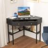 imageGiantex Corner Desk with Charging Station 90 Degree Triangle Computer Desk with 2 Drawers ampamp Storage Shelf LShaped Writing Desk Makeup Vanity Table Compact Corner Desk for Small Spaces GoldBlack