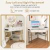 imageGiantex Corner Desk with Charging Station 90 Degree Triangle Computer Desk with 2 Drawers ampamp Storage Shelf LShaped Writing Desk Makeup Vanity Table Compact Corner Desk for Small Spaces GoldWhite