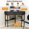 imageGiantex Corner Desk with Charging Station 90 Degree Triangle Computer Desk with 2 Drawers ampamp Storage Shelf LShaped Writing Desk Makeup Vanity Table Compact Corner Desk for Small Spaces GoldBlack
