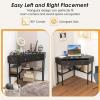 imageGiantex Corner Desk with Charging Station 90 Degree Triangle Computer Desk with 2 Drawers ampamp Storage Shelf LShaped Writing Desk Makeup Vanity Table Compact Corner Desk for Small Spaces GoldBlack