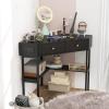 imageGiantex Corner Desk with Charging Station 90 Degree Triangle Computer Desk with 2 Drawers ampamp Storage Shelf LShaped Writing Desk Makeup Vanity Table Compact Corner Desk for Small Spaces GoldBlack