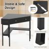 imageGiantex Corner Desk with Charging Station 90 Degree Triangle Computer Desk with 2 Drawers ampamp Storage Shelf LShaped Writing Desk Makeup Vanity Table Compact Corner Desk for Small Spaces GoldBlack