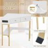 imageGiantex Corner Desk with Charging Station 90 Degree Triangle Computer Desk with 2 Drawers ampamp Storage Shelf LShaped Writing Desk Makeup Vanity Table Compact Corner Desk for Small Spaces GoldWhite