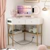 imageGiantex Corner Desk with Charging Station 90 Degree Triangle Computer Desk with 2 Drawers ampamp Storage Shelf LShaped Writing Desk Makeup Vanity Table Compact Corner Desk for Small Spaces GoldGold