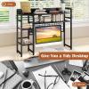 imageGiantex Desktop Bookshelf 37quot Desk Shelf for Up to 32quot Computer Monitors 4 Tier Desktop Display Shelves with Grid Panel 6 Movable Hooks Antitip Device Desk Hutch for Home Office Dorm Black