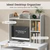 imageGiantex Desktop Bookshelf Countertop Storage Hutch with 4 Shelves for Computer Desk Dressing Tabletop Display Rack Multipurpose Desk Hutch Storage Organizer for Home Office Dorm Grey OakWhite