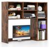 imageGiantex Desktop Bookshelf Wood Desk Hutch Organizer for 27 Inch Computer Monitor Countertop Storage Display Rack with 5 Shelves Multipurpose Desktop Shelf Bookcase for Dorm Office Home WhiteRustic Brown