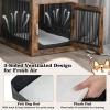 imageGiantex Dog Crate Furniture Dog Kennel End Table with ChewProof Metal Fence Lockable Door Storage Drawer Wired and Wireless Charging Wooden Pet Cage Side Table Indoor Rustic BrownRustic Brown