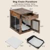 imageGiantex Dog Crate Furniture Dog Kennel End Table with ChewProof Metal Fence Lockable Door Storage Drawer Wired and Wireless Charging Wooden Pet Cage Side Table Indoor Rustic BrownRustic Brown
