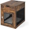 imageGiantex Dog Crate Furniture Dog Kennel End Table with ChewProof Metal Fence Lockable Door Storage Drawer Wired and Wireless Charging Wooden Pet Cage Side Table Indoor Rustic BrownRustic Brown