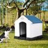 imageGiantex Dog House for Medium Dogs Waterproof Plastic Dog Houses with Air Vents and Elevated Floor Easy to Assemble Outdoor Cat House Feeding Station Indoor Patio Backyard Dog Kennel HouseBlue  White