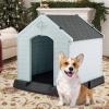 imageGiantex Dog House for Medium Dogs Waterproof Plastic Dog Houses with Air Vents and Elevated Floor Easy to Assemble Outdoor Cat House Feeding Station Indoor Patio Backyard Dog Kennel HouseGray
