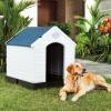 imageGiantex Dog House for Medium Dogs Waterproof Plastic Dog Houses with Air Vents and Elevated Floor Easy to Assemble Outdoor Cat House Feeding Station Indoor Patio Backyard Dog Kennel HouseBlue  White