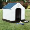 imageGiantex Dog House for Medium Dogs Waterproof Plastic Dog Houses with Air Vents and Elevated Floor Easy to Assemble Outdoor Cat House Feeding Station Indoor Patio Backyard Dog Kennel HouseBlue  White