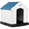 imageGiantex Dog House for Medium Dogs Waterproof Plastic Dog Houses with Air Vents and Elevated Floor Easy to Assemble Outdoor Cat House Feeding Station Indoor Patio Backyard Dog Kennel HouseBlue  White