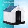 imageGiantex Dog House for Medium Dogs Waterproof Plastic Dog Houses with Air Vents and Elevated Floor Easy to Assemble Outdoor Cat House Feeding Station Indoor Patio Backyard Dog Kennel HouseBlue  White