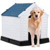 imageGiantex Dog House for Medium Dogs Waterproof Plastic Dog Houses with Air Vents and Elevated Floor Easy to Assemble Outdoor Cat House Feeding Station Indoor Patio Backyard Dog Kennel HouseBlue  White