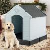 imageGiantex Dog House for Medium Dogs Waterproof Plastic Dog Houses with Air Vents and Elevated Floor Easy to Assemble Outdoor Cat House Feeding Station Indoor Patio Backyard Dog Kennel HouseGray