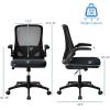 imageGiantex Ergonomic Office Chair wFoldable Backrest Mid Back Mesh Chair with Lumbar Support Flip up Arms Swivel Rolling Executive Task Chair Computer Desk Chair for Home Meeting Room Black