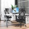 imageGiantex Ergonomic Office Chair with Adjustable Lumbar Support Armrests and Headrest High Back Computer Desk Chair with Casters Swivel Executive Mesh Chair for Home Office BlackBlack