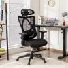 imageGiantex Ergonomic Office Chair with Adjustable Lumbar Support Armrests and Headrest High Back Computer Desk Chair with Casters Swivel Executive Mesh Chair for Home Office BlackBlack
