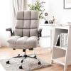 imageGiantex Executive Office Chair Big and Tall Ergonomic Computer Chair Adjustable Tilt Angle and Flipup Armrest Linen Fabric Upholstered Chair with Thick Padding High Back Managerial Chair GreyBeige
