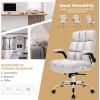 imageGiantex Executive Office Chair Big and Tall Ergonomic Computer Chair Adjustable Tilt Angle and Flipup Armrest Linen Fabric Upholstered Chair with Thick Padding High Back Managerial Chair GreyBeige