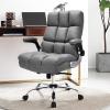 imageGiantex Executive Office Chair Big and Tall Ergonomic Computer Chair Adjustable Tilt Angle and Flipup Armrest Linen Fabric Upholstered Chair with Thick Padding High Back Managerial Chair GreyGrey