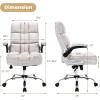 imageGiantex Executive Office Chair Big and Tall Ergonomic Computer Chair Adjustable Tilt Angle and Flipup Armrest Linen Fabric Upholstered Chair with Thick Padding High Back Managerial Chair GreyBeige