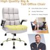 imageGiantex Executive Office Chair Big and Tall Ergonomic Computer Chair Adjustable Tilt Angle and Flipup Armrest Linen Fabric Upholstered Chair with Thick Padding High Back Managerial Chair GreyBeige