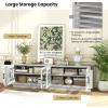 imageGiantex Farmhouse TV Stand for TVs up to 75 4Door Glass Entertainment Center with 2 Cabinets Adjustable Shelves Mid Century Modern Media TV Console Table for Living Room Bedroom TV Cabinet