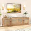 imageGiantex Farmhouse TV Stand for TVs up to 75quot 4Door PE Rattan Entertainment Center w 2 Cabinets Adjustable Shelves 8 Cable Holes Mid Century Modern Media Console Table for Living Room TV Cabinet