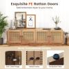 imageGiantex Farmhouse TV Stand for TVs up to 75quot 4Door PE Rattan Entertainment Center w 2 Cabinets Adjustable Shelves 8 Cable Holes Mid Century Modern Media Console Table for Living Room TV Cabinet