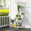 imageGiantex Hanging Plant Stand Indoor 3Tier Metal Ladder Plant Rack with Hanging Bar Trellis Grid Shelf Tall Plant Stand Flower Pot Organizer for Indoor Garden Balcony Living Room WhiteWhite