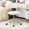 imageGiantex Home Office Chair Faux Fur Low Back Swivel Leisure Chair wHeight Adjustable Padded Seat Rolling Armless Vanity Chair wGalvanized Steel Frame for Bedroom Study Guest Room WhiteWhite