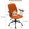 imageGiantex Home Office Desk Chair Orange Vintage Adjustable Swivel Rolling Chair with Copper Wheels ampamp Armrest Mid Century Leisure Chair Velvet Upholstered Computer Chair for Work StudyOrange